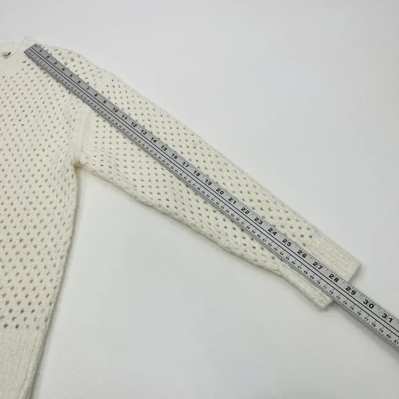 Varley Grady Boucle Sweater Sz S Coconut Milk Ivory Open Knit Cotton Blend - Picture 9 of 14